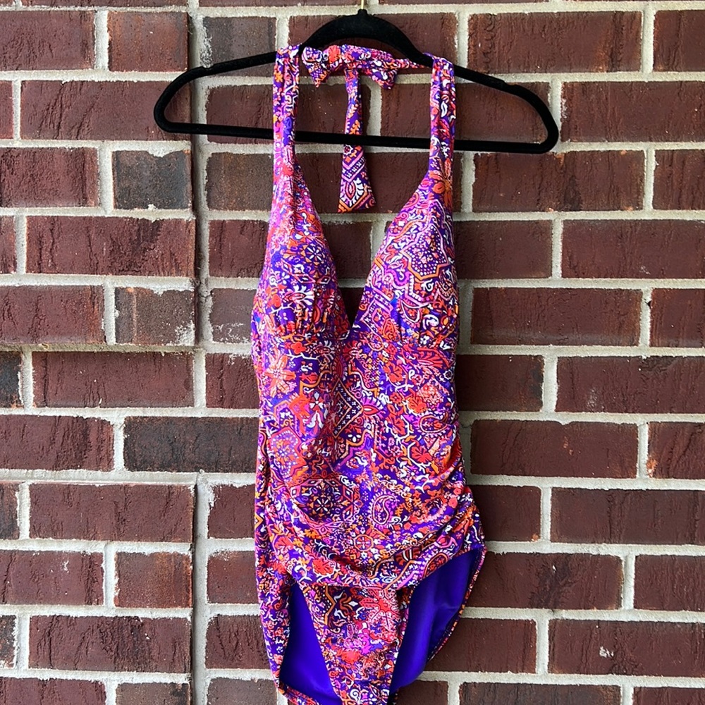 Lauren by Ralph Lauren bright halter light control bathing suit